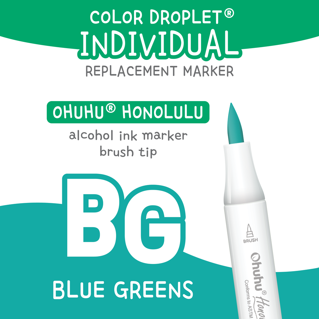 Ohuhu Honolulu Blue Greens (BG) individual alcohol marker color family