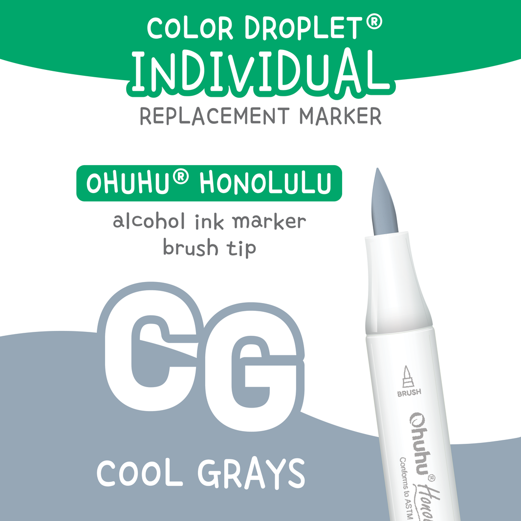 Ohuhu Honolulu Cool Greys (CG) individual alcohol marker color family