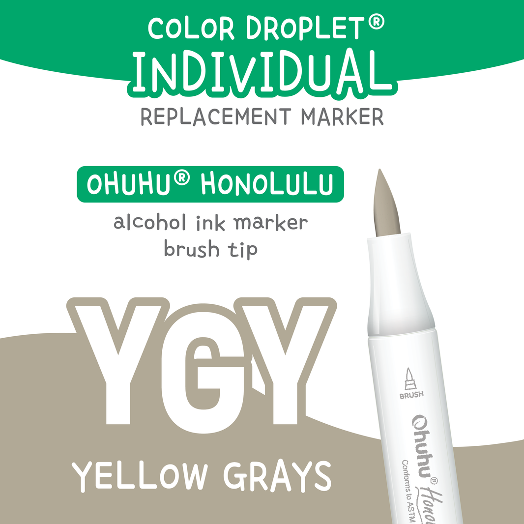 Ohuhu Honolulu Yellow Greys (YGY) individual alcohol marker color family