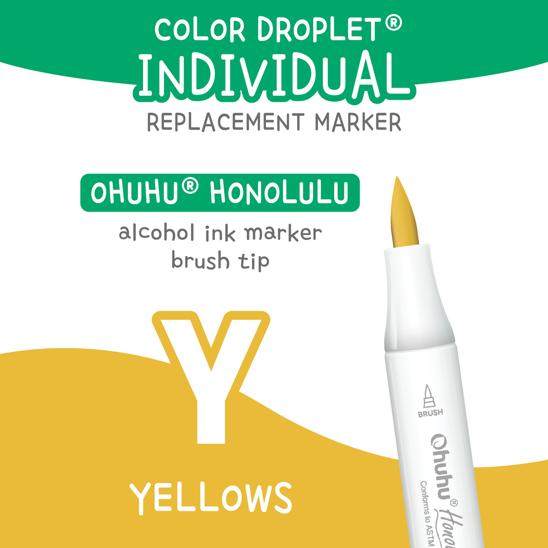 Ohuhu Honolulu Yellows (Y) individual alcohol marker color family
