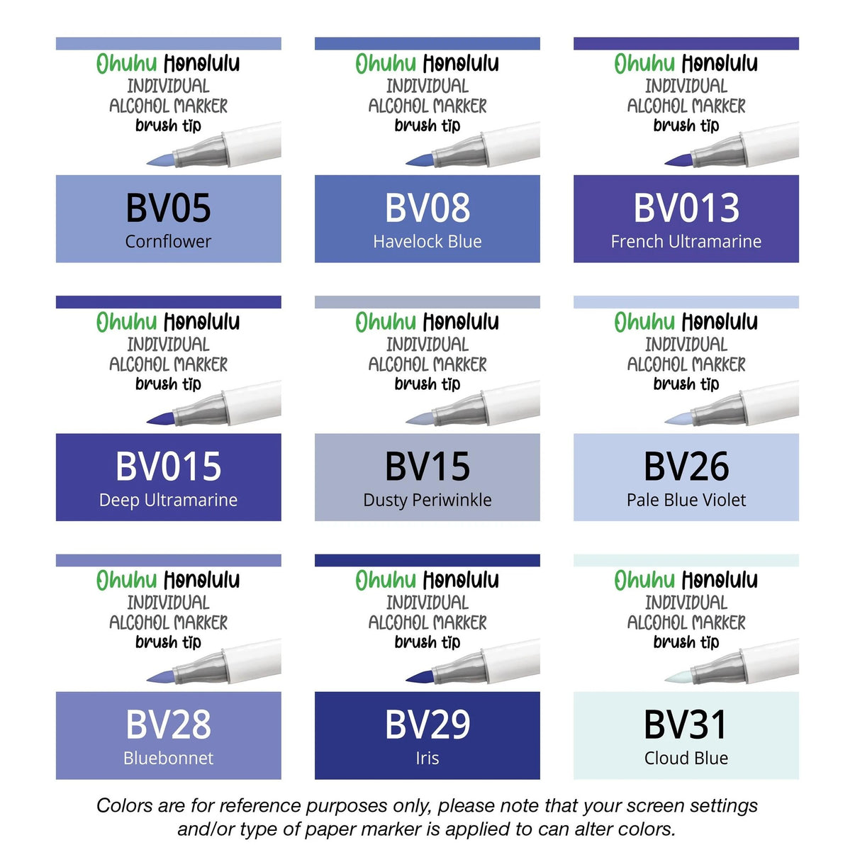 Ohuhu Honolulu Blue Violets (BV) single replacement alcohol marker with dual brush tips