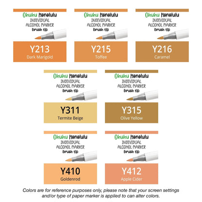 Ohuhu Honolulu Yellows (Y) alcohol marker — color reference and packaging