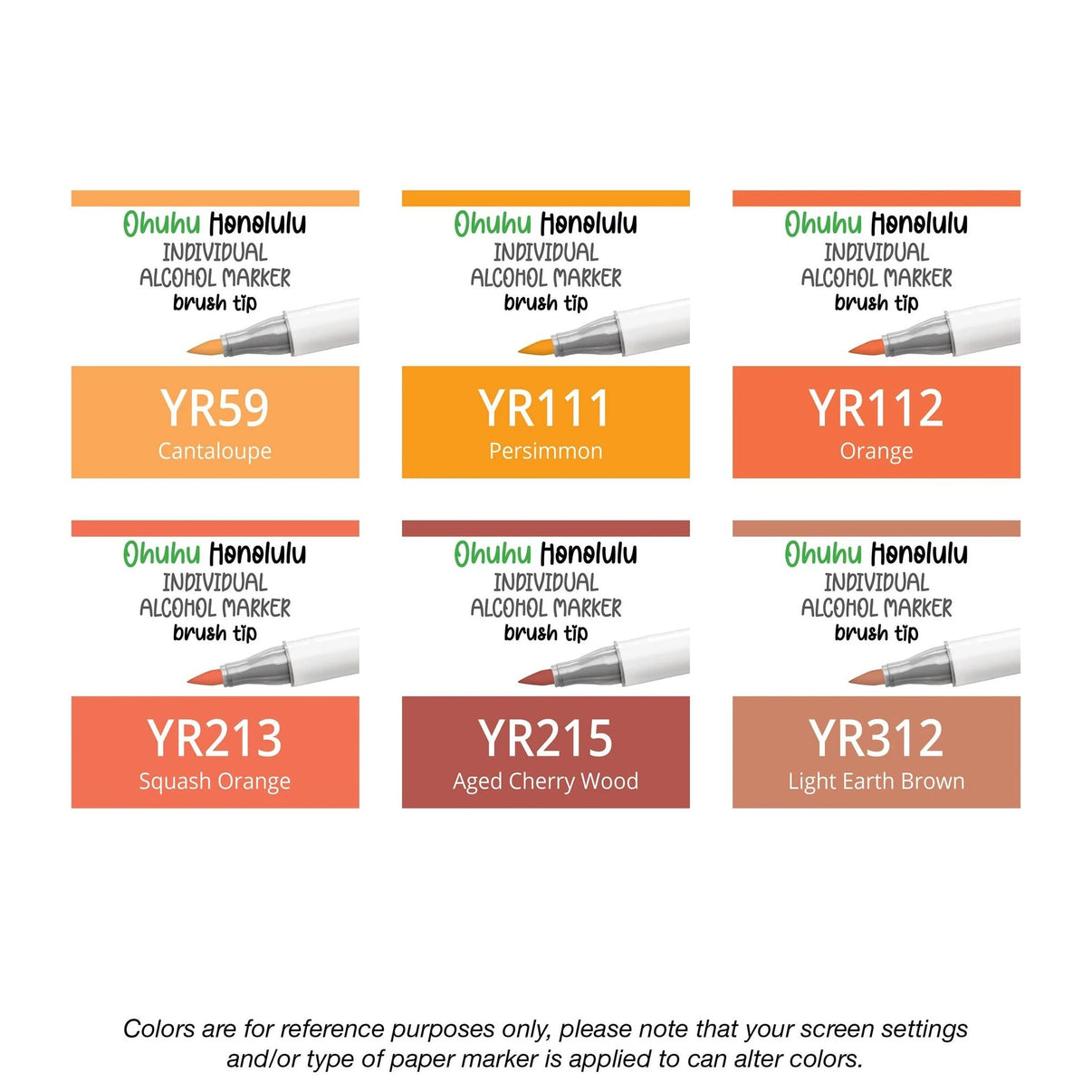 Ohuhu Honolulu Yellow Reds (YR) alcohol marker — color reference and packaging