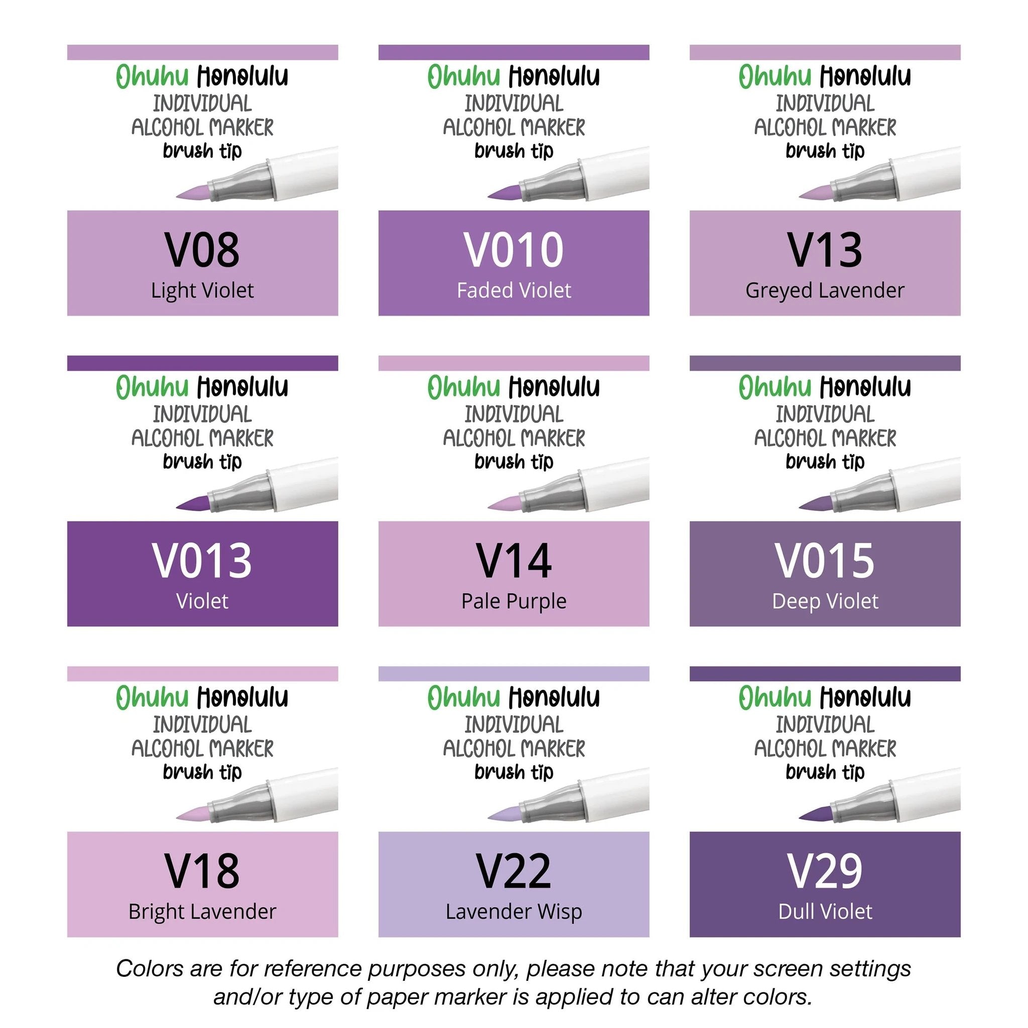 Ohuhu Honolulu Violets (V) single replacement alcohol marker with dual brush tips