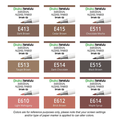 Ohuhu Honolulu Earthtones (E) alcohol marker — color reference and packaging