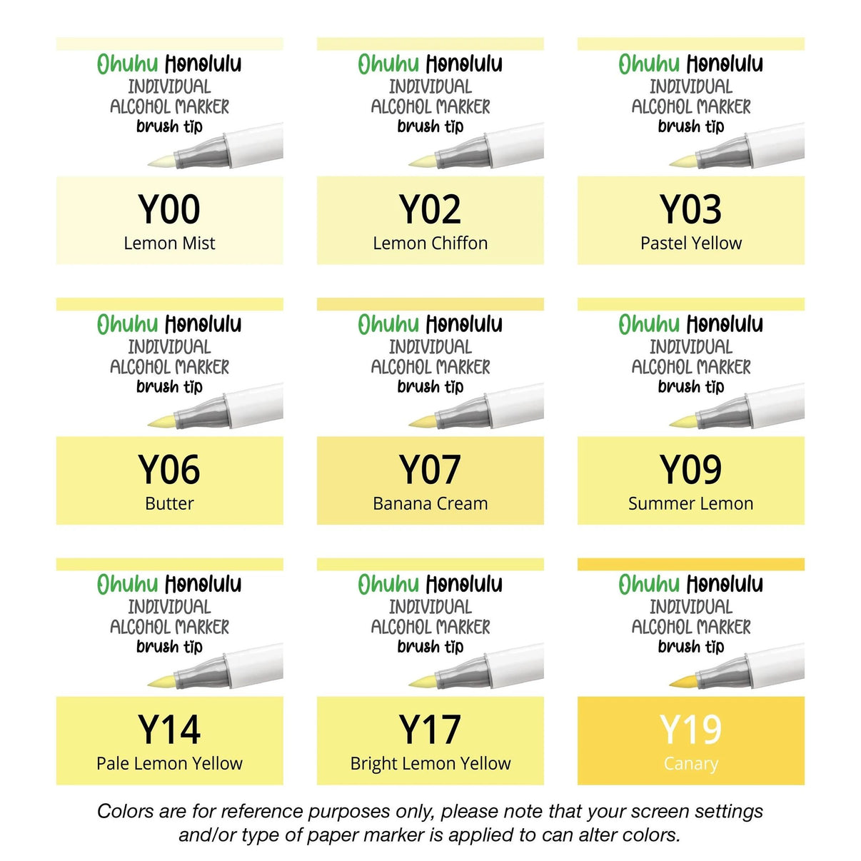 Ohuhu Honolulu Yellows (Y) single replacement alcohol marker with dual brush tips