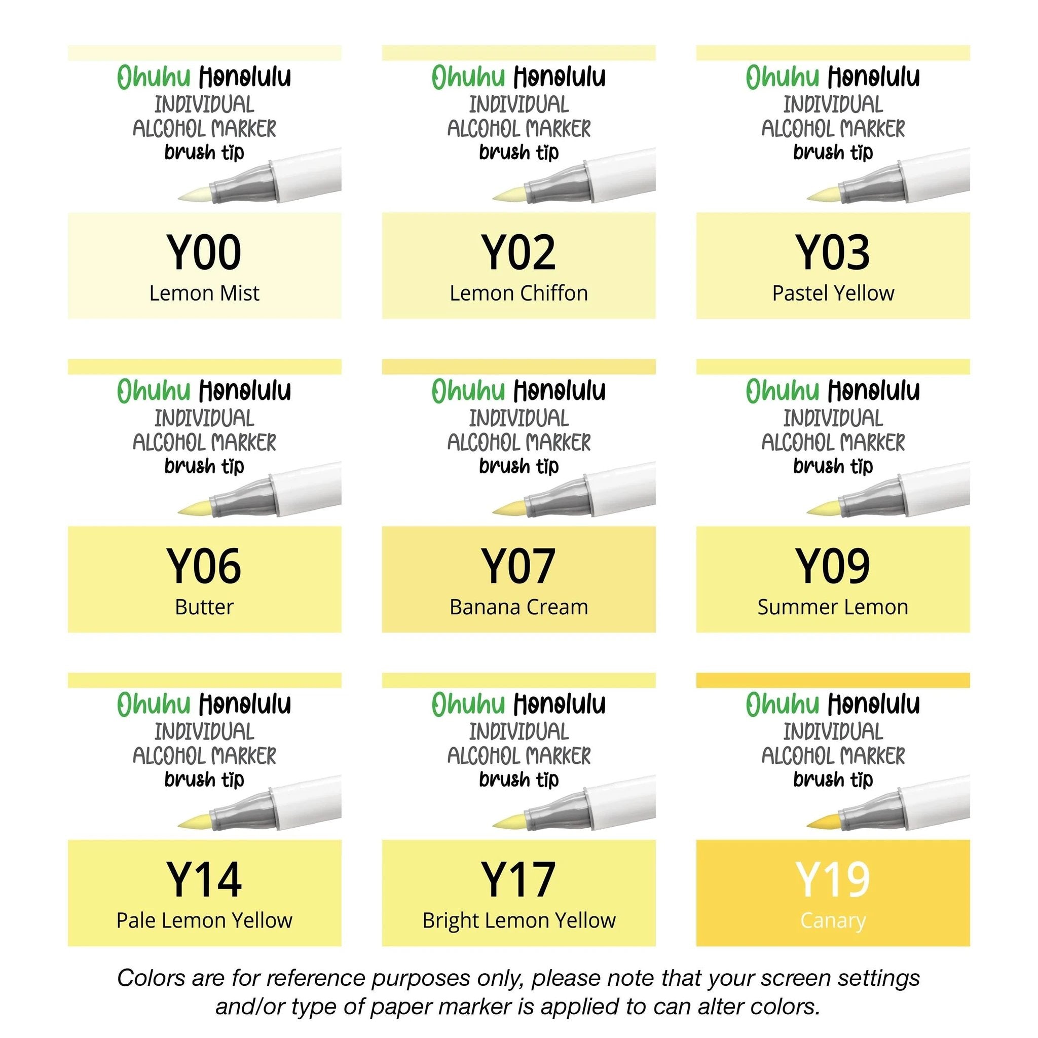Ohuhu Honolulu Yellows (Y) single replacement alcohol marker with dual brush tips