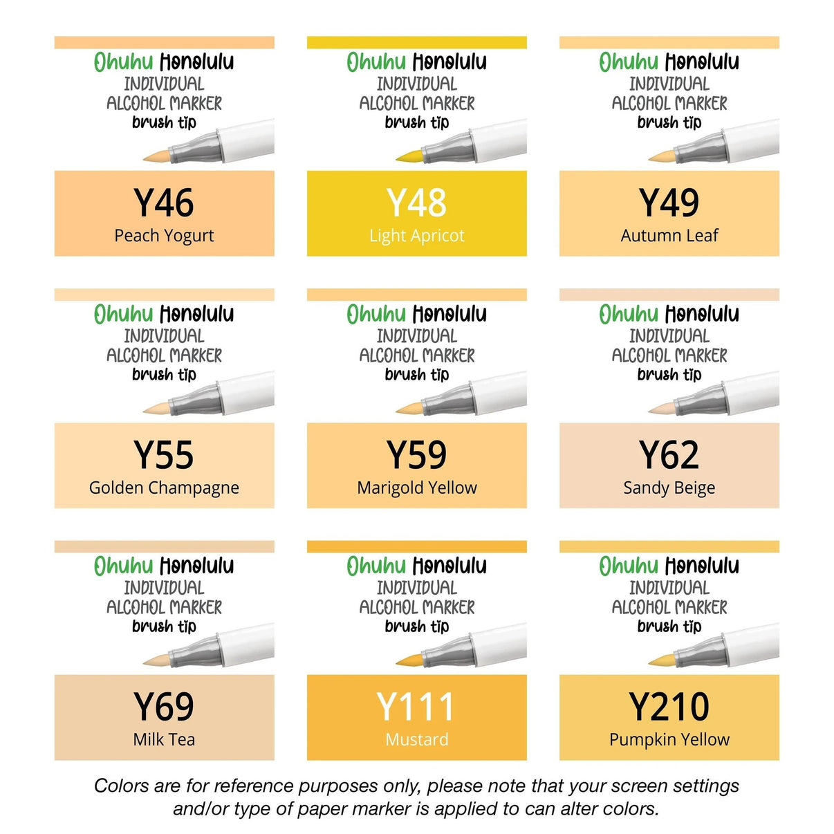 Ohuhu Honolulu Yellows (Y) single replacement marker for coloring and illustration