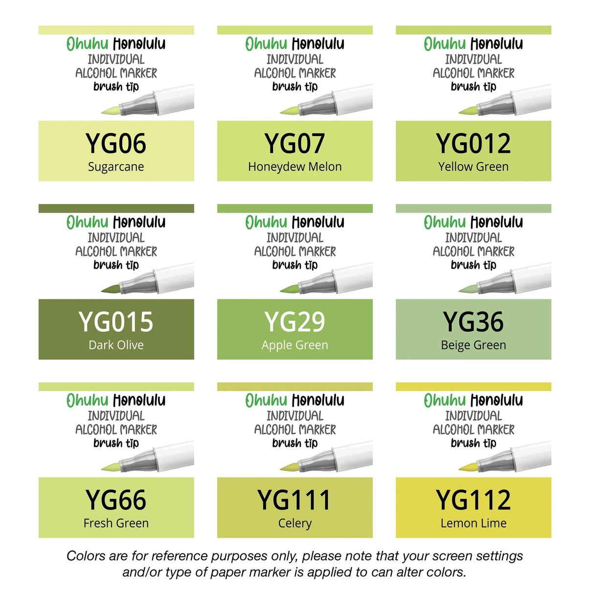 Ohuhu Honolulu Yellow Greens (YG) single replacement alcohol marker with dual brush tips