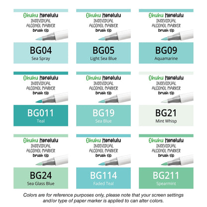 Ohuhu Honolulu Blue Greens (BG) single replacement alcohol marker with dual brush tips